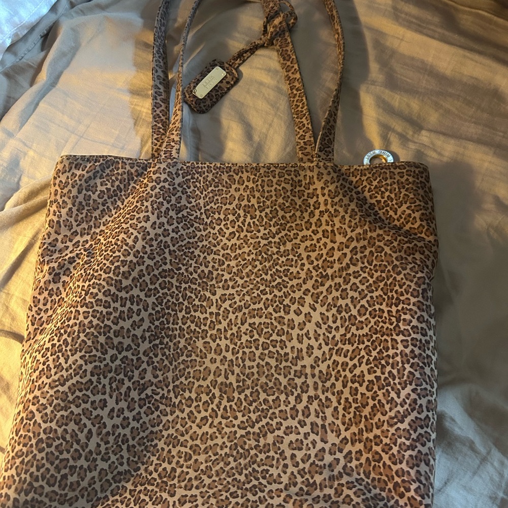 Vintage Nine West Y2K Leopard Print Canvas Shoulder Tote Bag
